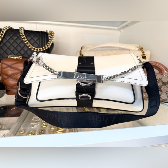 Dior Handbags - Vintage Rare model Christian Dior Hardcore Shoulder Bag Swarovski Crystals B&W